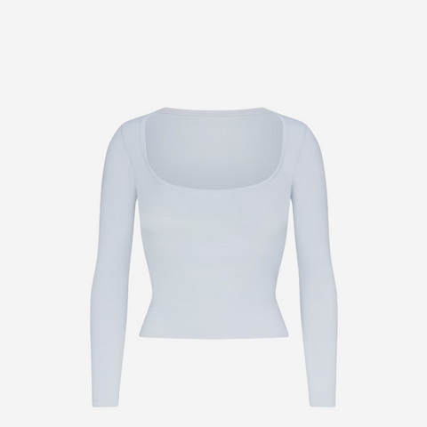 SKIMS COTTON JERSEY SCOOP NECK LONG SLEEVE ZEN BLUE