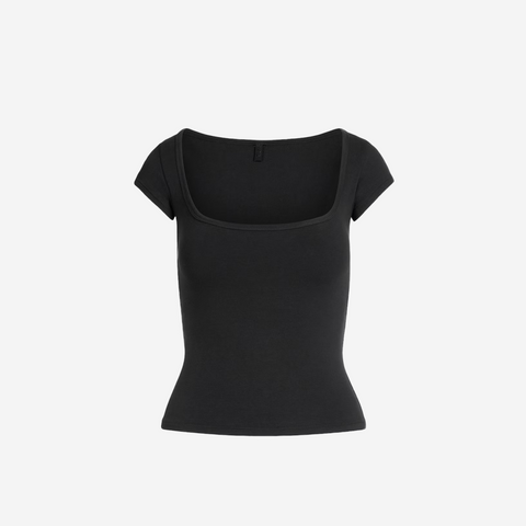 SKIMS COTTON JERSEY SCOOP NECK T-SHIRT SOOT