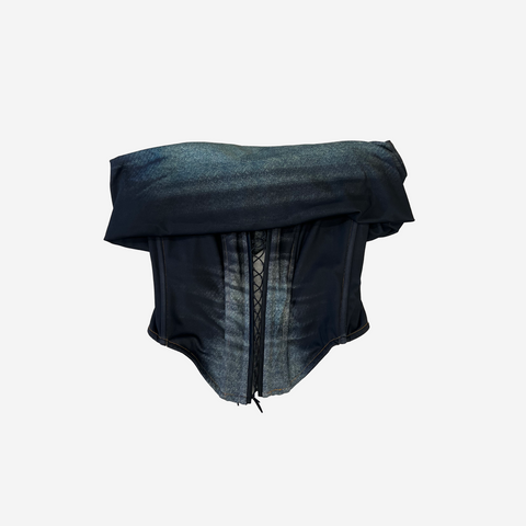 MISBHV DENIM POLY LACED OFF SHOULDER CORSET