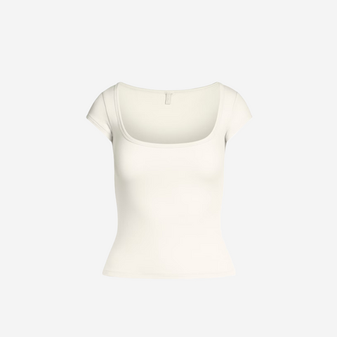 SKIMS COTTON JERSEY SCOOP NECK T-SHIRT MARBLE