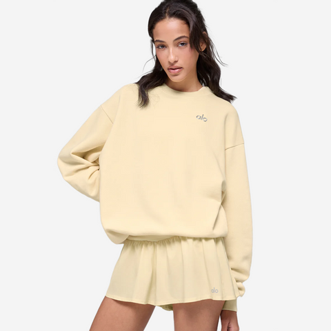 ALO YOGA ACCOLADE CREW NECK PULLOVER CANDLELIGHT YELLOW