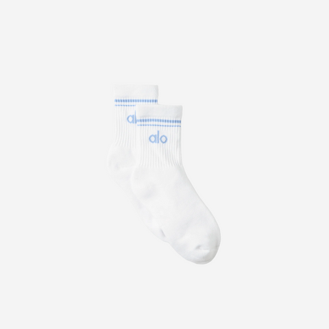ALO YOGA UNISEX HALF-CREW THROWBACK SOCK WHITE/SEASHELL BLUE