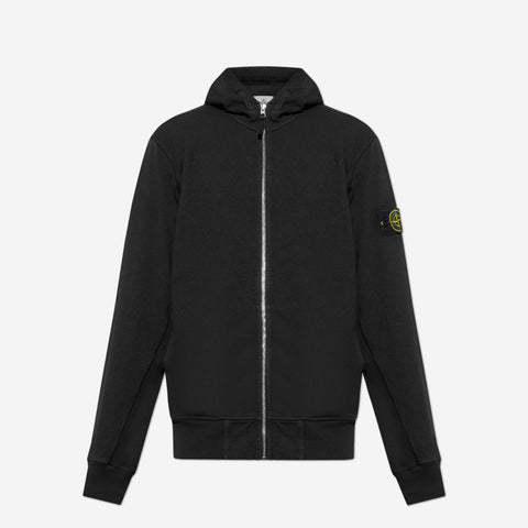 Stone Island Compass Patch Zip Up Hoodie Black