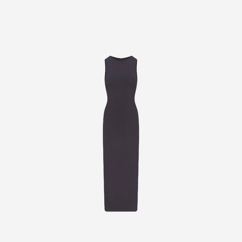 SKIMS SMOOTH LAYERS LONG BOAT NECK DRESS GRAPHITE