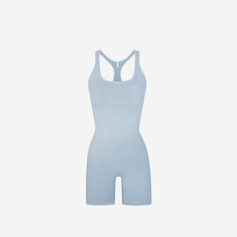 SKIMS OUTDOOR MID THIGH ONESIE BLUE