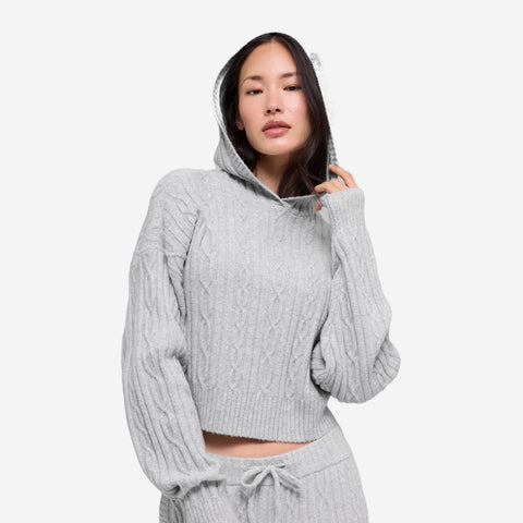 ALO YOGA Cable Knit Winter Bliss Hoodie grey