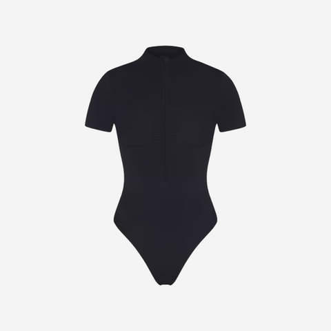 SKIMS SEAMLESS SCULPT ZIP FRONT T-SHIRT THONG BODYSUIT ONYX