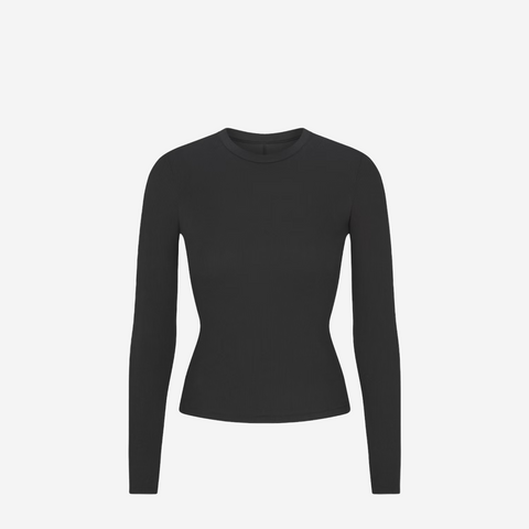 SKIMS COTTON RIB LONG SLEEVE T-SHIRT BLACK