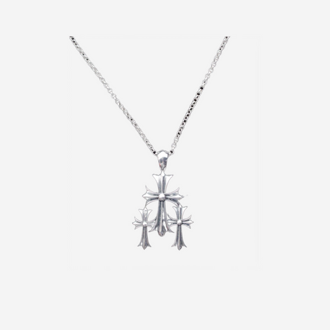 CHROME HEARTS TRIPLE CROSS SILVER NECKLACE WITH CHAIN