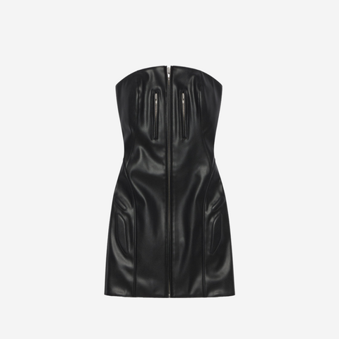 KHY X NAMILIA FAUX LEATHER STRAPLESS MINI DRESS BLACK