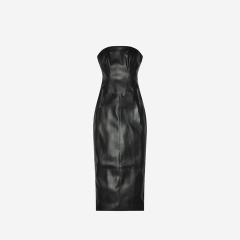 KHY FAUX LEATHER STRAPLESS LONG DRESS BLACK