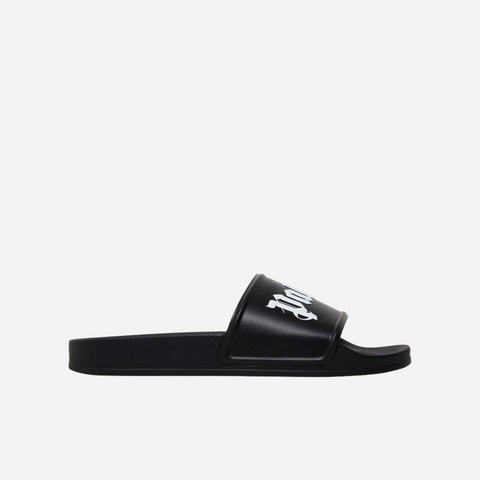 Palm Angels logo-print slides Black & White