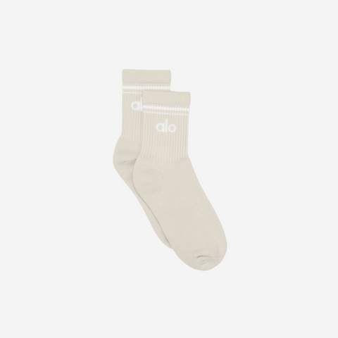 ALO YOGA UNISEX HALF-CREW THROWBACK SOCK BONE/WHITE
