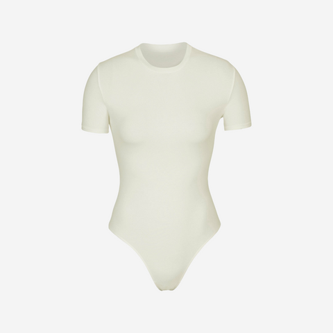SKIMS COTTON JERSEY T-SHIRT BODYSUIT BONE