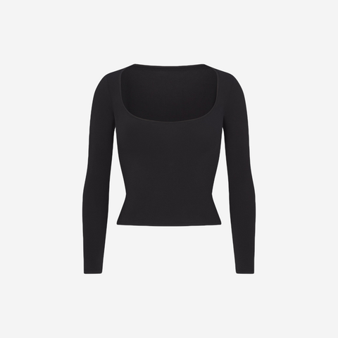 SKIMS COTTON JERSEY SCOOP NECK LONG SLEEVE TOP SOOT