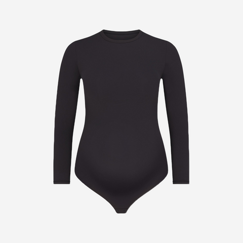SKIMS FITS EVERYBODY MATERNITY LONG SLEEVE BRIEF BODYSUIT ONYX