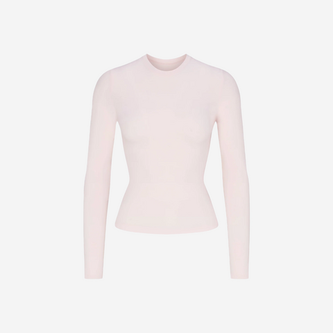 SKIMS COTTON JERSEY LONG SLEEVE T-SHIRT BARELY PINK