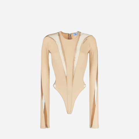 MUGLER ILLUSION BODYSUIT BEIGE