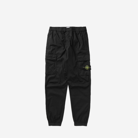 STONE ISLAND LOGO PATCH CARGO PANTS BLACK