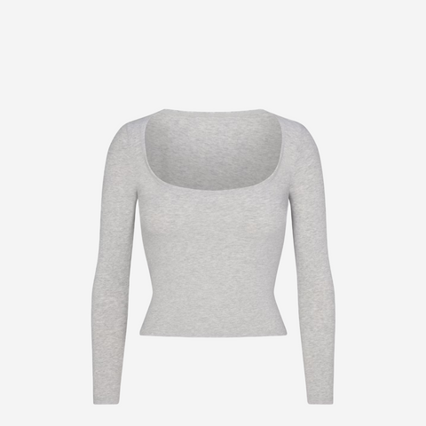 SKIMS COTTON JERSEY SCOOP NECK LONG SLEEVE TOP GRAY
