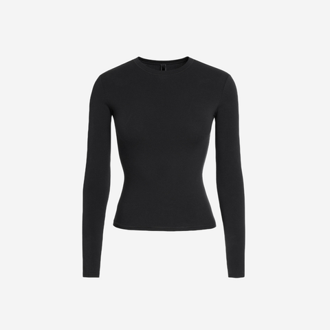 SKIMS COTTON JERSEY LONG SLEEVE T-SHIRT SOOT