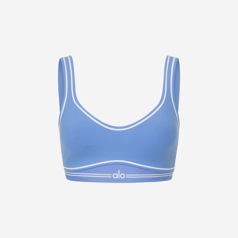 ALO YOGA AIRBRUSH HEART THROB BRA CRYSTAL CLEAR BLUE/WHITE