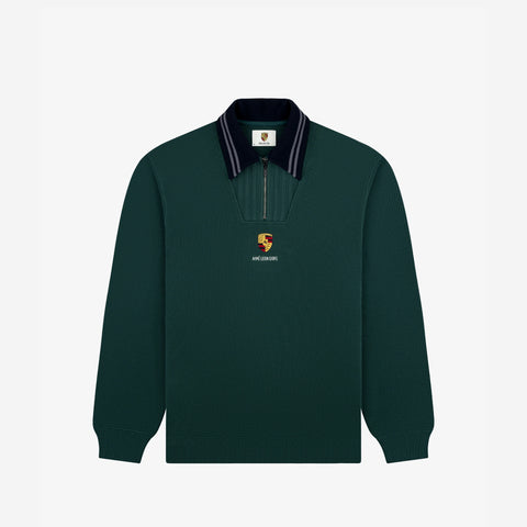 PORSCHE X AIME LEON DORE JACQUARD COLLAR QUARTER ZIP PINE GREEN
