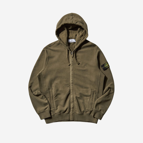 Stone Island Compass Patch Zip-Up Hoodie Military Green