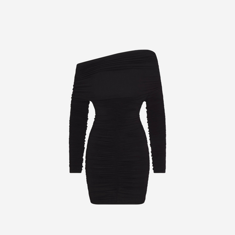 KHY X ATLEIN LONG SlEEVE RUCHED MINI DRESS BLACK