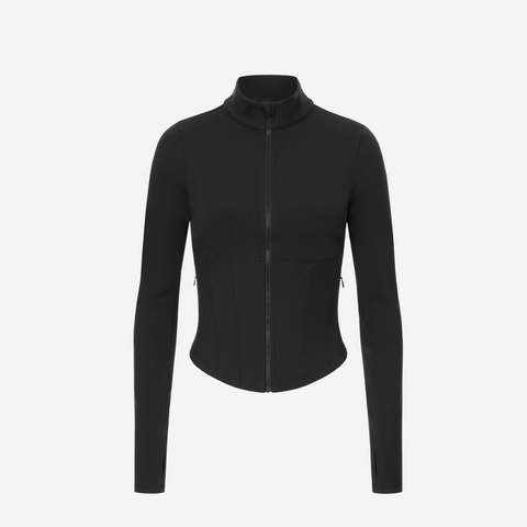 ALO YOGA AIRBRUSH CORSET FULL ZIP JACKET BLACK