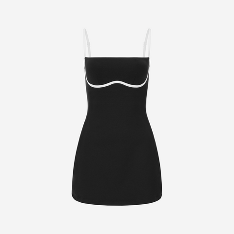 ALO YOGA AIRBRUSH STREAMLINED DRESS BLACK/WHITE