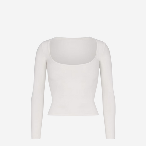 SKIMS COTTON JERSEY SCOOP NECK LONG SLEEVE TOP MARBLE