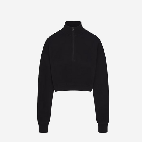 SKIMS CROPPED COTTON-BLEND JERSEY HALF-ZIP SWEATER