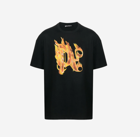 Palm Angels Black Burning Monogram T-Shirt