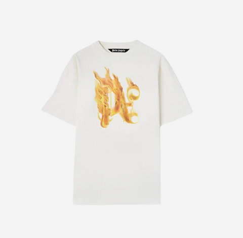 Palm Angels White Burning Monogram T-Shirt