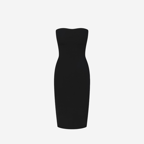 SKIMS THE ESSENTIAL COLLECTION STRAPLESS MIDI DRESS OBSIDIAN