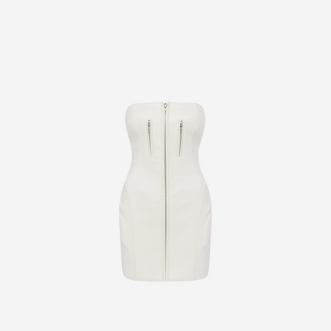 KHY FAUX LEATHER STRAPLESS MINI DRESS CHALK