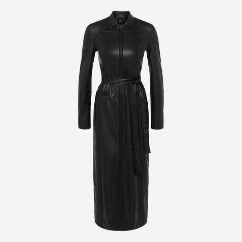 KHY FAUX LEATHER COLLARED COAT BLACK