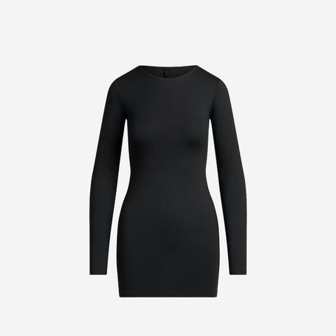 SKIMS SMOOTH LAYERS CREWNECK MINI DRESS OBSIDIAN