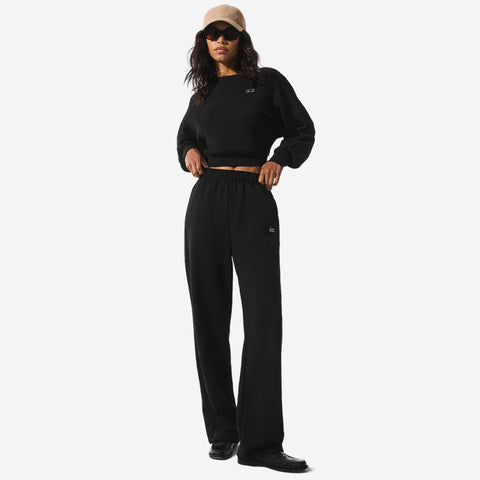 ALO YOGA CROPPED ACCOLADE CREW NECK BLACK