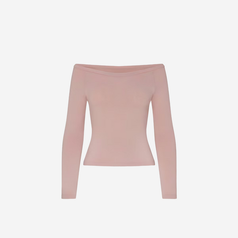 Nike SKIMS STRETCH KNIT LONG SLEEVE BOATNECK TOP HIMALAYAN
