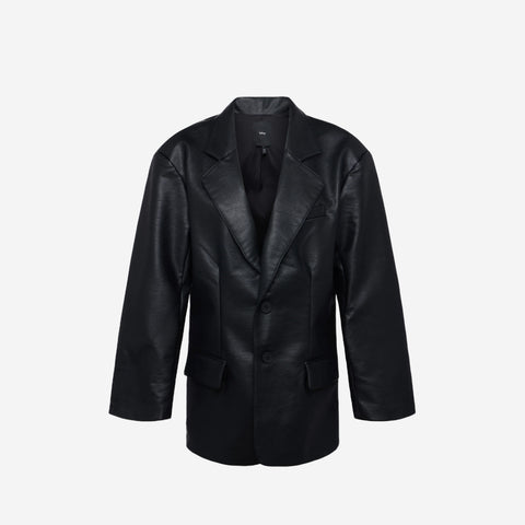 KHY FAUX LEATHER OVERSIZED BLAZER BLACK