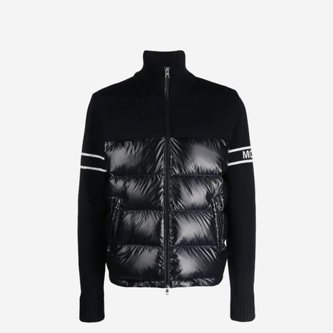Moncler Mixed Media Down Zip Front Cardigan