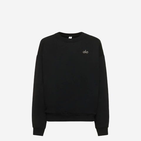 ALO YOGA ACCOLADE CREW NECK PULLOVER BLACK