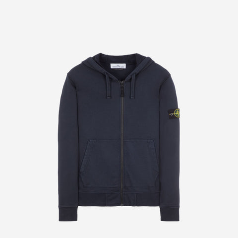STONE ISLAND LOGO PATCH ZIP-UP HOODIE NAVY