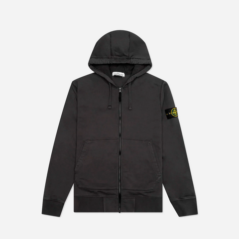 Stone Island Compass Patch Zip Up Hoodie Charcoal